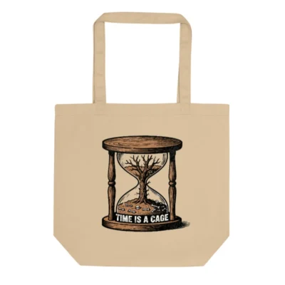 Eco Oyster Tote Bag | Time Is a Cage Hourglass Tree Design