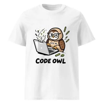 Code Owl T-Shirt - Unisex Organic Cotton Tee | OYTE ME Laptop Owl Design