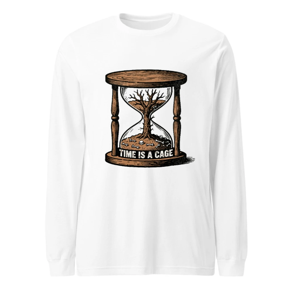 Time Is a Cage Unisex Long Sleeve Tee - Vintage Hourglass Tree Design
