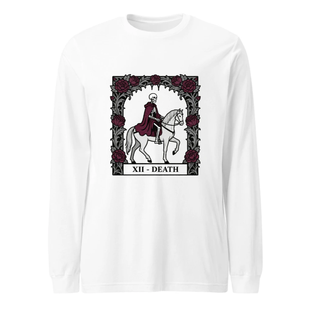 XII - Death Tarot Skeleton on Horse Long Sleeve Tee | Gothic Unisex Shirt