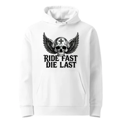 Unisex Eco Hoodie with Winged Skull Design | Ride Fast, Die Last