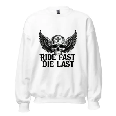 Winged Skull Sweatshirt - Ride Fast Die Last Unisex Crew Neck Hoodie