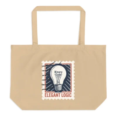 Organic Tote Bag | Large Eco-Friendly Canvas Tote with Elegant Logic Lightbulb Design