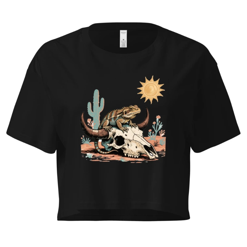 Women's Crop Top with Iguana on Skull & Cactus Desert Design