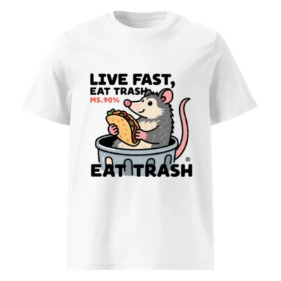Unisex Organic Cotton T-Shirt | Live Fast, Eat Trash Opossum Taco Design