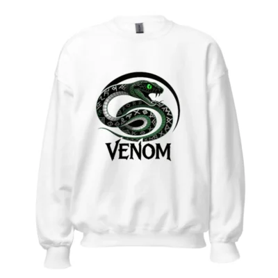 Unisex Venom Snake Crew Neck Sweatshirt - Green Snake with Rune Pattern, Black & Green Design