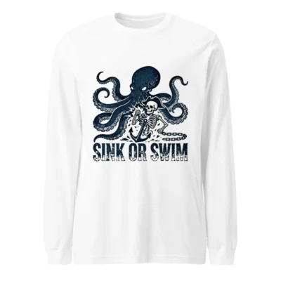 Sink or Swim Octopus & Skeleton Long Sleeve Tee - Unisex Nautical Graphic Shirt