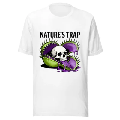 Nature's Trap Unisex T-Shirt | Green & Purple Venus Flytrap Skull Design