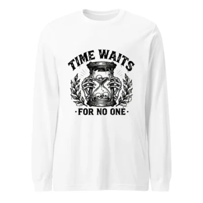 Time Waits For No One Hourglass Long Sleeve Tee - Unisex Black & White Graphic