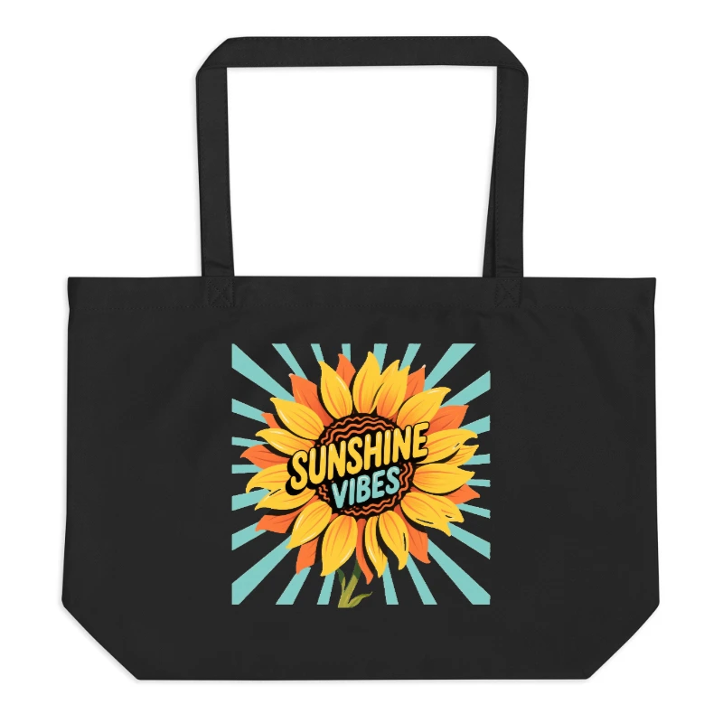 Large Black Organic Tote Bag | Sunflower 'Sunshine Vibes' Design