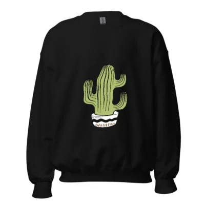 Unisex Cactus Sweatshirt - Green Succulent Potted Plant Crew Neck, Comfortable & Stylish
