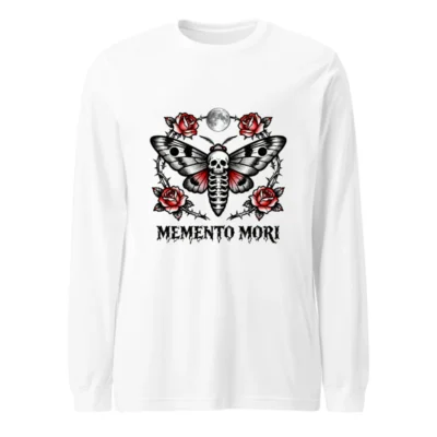 Memento Mori Moth Long Sleeve Tee - Gothic Skull & Roses Unisex Shirt