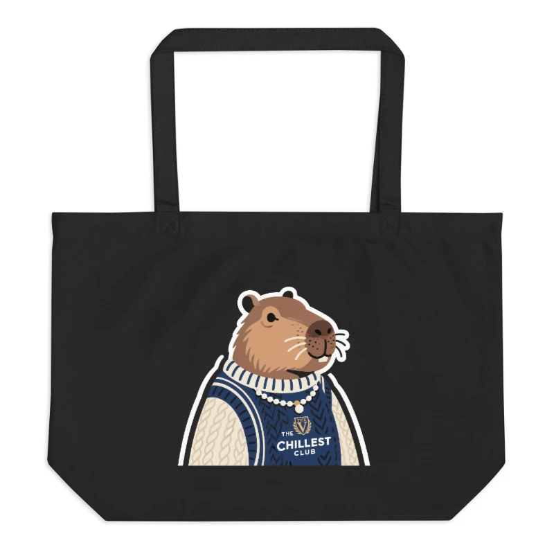 Organic Tote Bag with Capybara Design | Large Black Eco-Friendly Canvas Tote