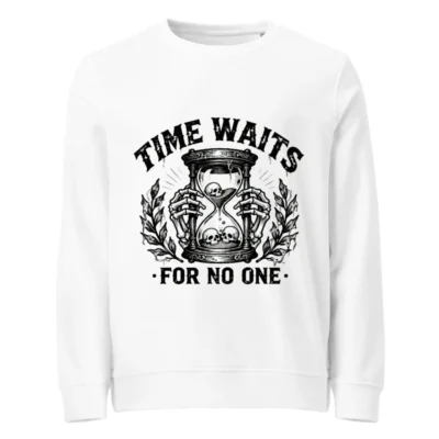 Unisex Organic Sweatshirt - Time Waits For No One Hourglass Skull Design