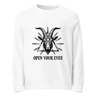 Unisex Organic Sweatshirt | Goat Head with Third Eye & Knives | Open Your Eyes