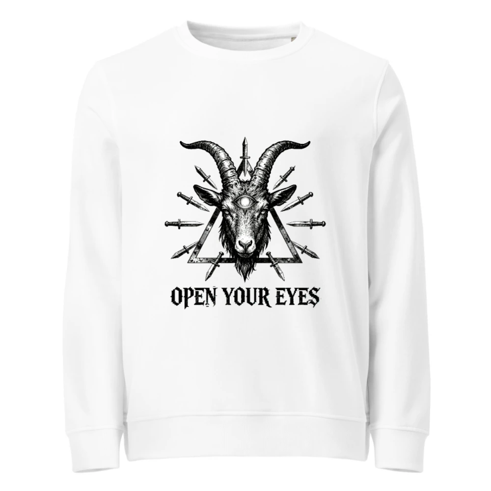 Unisex Organic Sweatshirt | Goat Head with Third Eye & Knives | Open Your Eyes