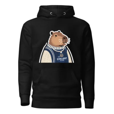 Unisex Premium Pullover Hoodie - Capybara Graphic, The Chillest Club