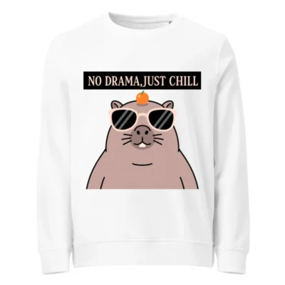 Unisex Organic Sweatshirt - No Drama, Just Chill Capybara Design