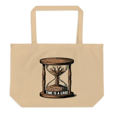 Organic Tote Bag - Time Is a Cage Hourglass Tree Design, Large Eco-Friendly Canvas