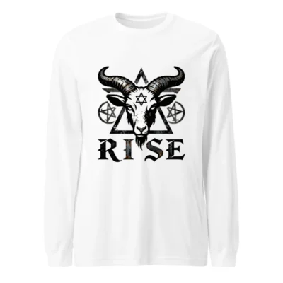 Unisex Long Sleeve Tee - Goat Head with Pentagram & Star of David, 'RISE' Gothic Design