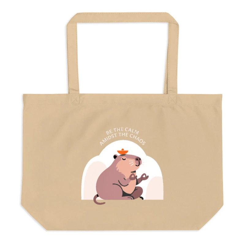 Organic Tote Bag | Be Calm Amidst Chaos Capybara Design - Large Eco-Friendly Canvas Tote