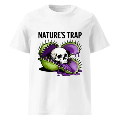 Nature's Trap T-Shirt - Unisex Organic Cotton Tee with Skull & Venus Flytrap Design