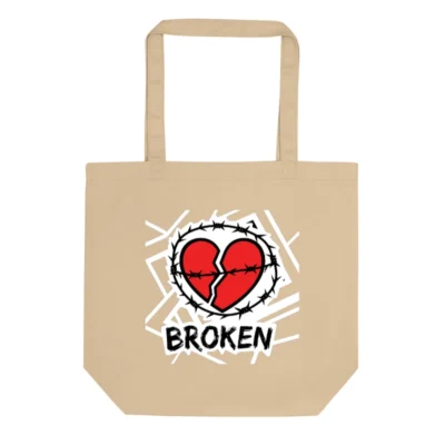 Eco Oyster Tote Bag | Broken Heart Barbed Wire Design - Sustainable Canvas Tote