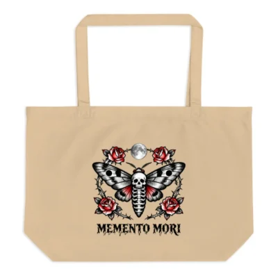 Memento Mori Moth & Roses Organic Tote Bag | Eco-Friendly Large Canvas Bag