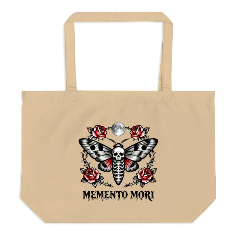 Memento Mori Moth & Roses Organic Tote Bag | Eco-Friendly Large Canvas Bag