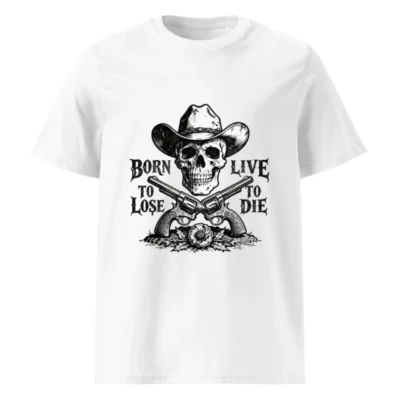 Unisex Organic Cotton T-Shirt - Skull Cowboy Guns Vintage Western Design