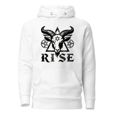 Unisex Premium Pullover Hoodie - Goat Head Pentagram Design, 'RISE' Gothic Sweatshirt