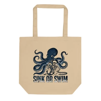 Eco Oyster Tote Bag | Octopus & Skeleton Anchor Design | Sustainable Canvas Tote