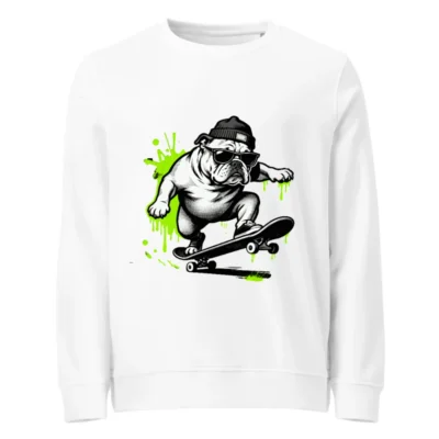 Unisex Organic Sweatshirt with Bulldog Skateboard Graphic - Eco-Friendly, Comfortable