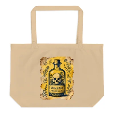 Bone Elixir Organic Tote Bag | Large Eco-Friendly Canvas Bag with Vintage Skull Design