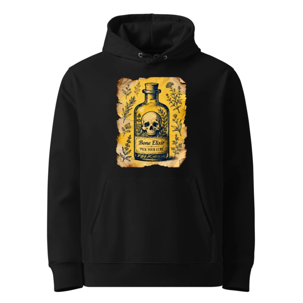 Bone Elixir Hoodie - Unisex Essential Eco Hoodie with Vintage Skull & Herb Design