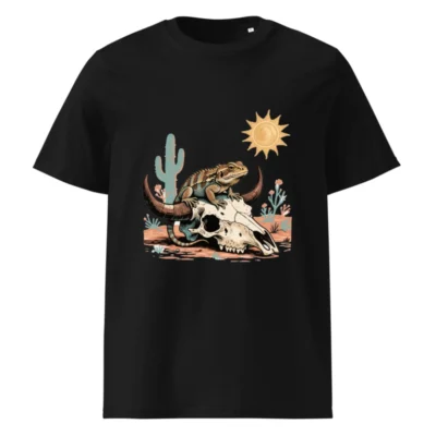 Unisex Organic Cotton T-Shirt - Desert Lizard on Bull Skull Graphic