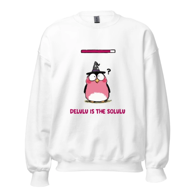 Delulu is the Solulu Unisex Crew Neck Sweatshirt | Pink Owl Wizard Design