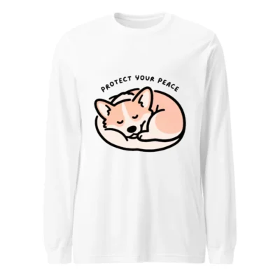 Protect Your Peace Corgi Sleeping Long Sleeve Tee - Unisex Comfort Fit