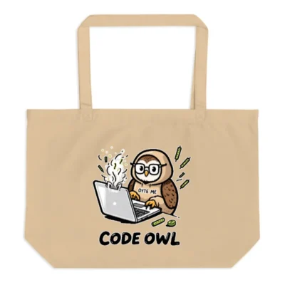 Organic Tote Bag | Code Owl Laptop Design | Eco-Friendly Cotton Carryall