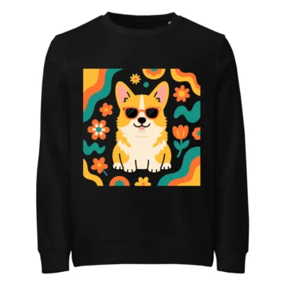 Unisex Organic Sweatshirt with Corgi & Floral Design - Eco-Friendly, Comfortable