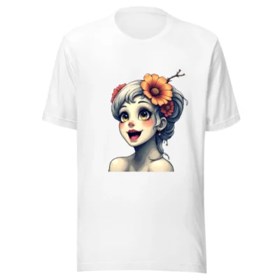 Unisex Staple T-Shirt with Floral Girl Illustration - Comfortable Cotton Tee