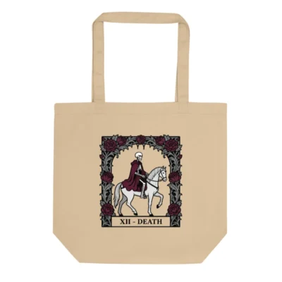 Eco Oyster Tote Bag - Death Tarot Card Design, Sustainable Canvas Tote