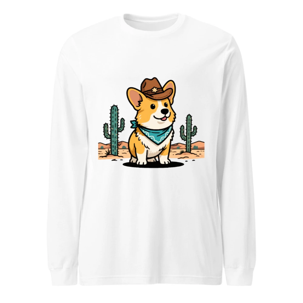 Cowboy Corgi Long Sleeve Tee - Unisex Western Dog Shirt