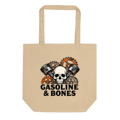 Gasoline & Bones Eco Oyster Tote Bag - Sustainable Canvas Tote with Skull & Gears Design
