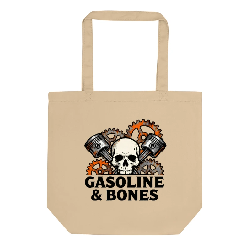 Gasoline & Bones Eco Oyster Tote Bag - Sustainable Canvas Tote with Skull & Gears Design
