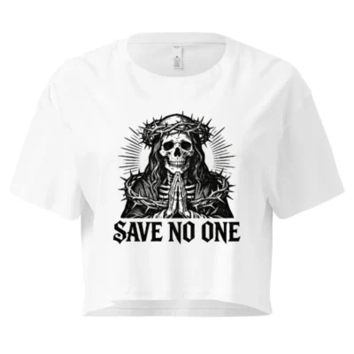 Women's Crop Top - Skull with Crown of Thorns, 'Save No One' Gothic Tee