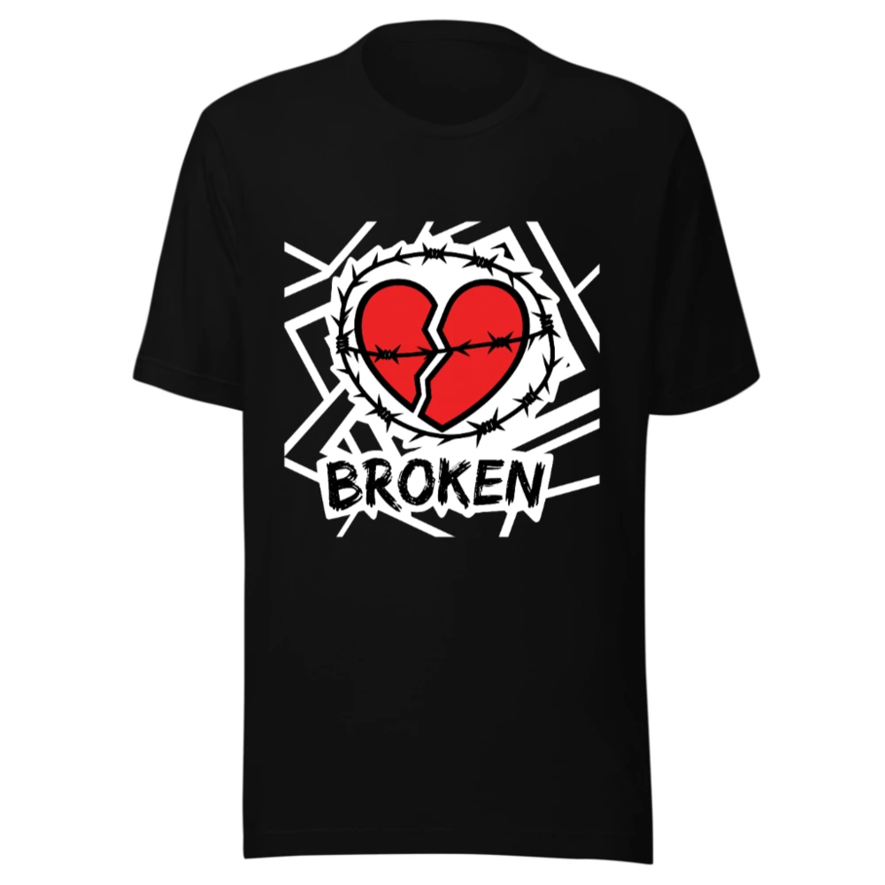 Unisex Staple T-Shirt - Broken Heart Barbed Wire Design, Black Classic Fit