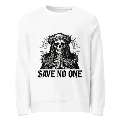 Unisex Organic Sweatshirt | Skull with Crown of Thorns, 'Save No One' Gothic Design