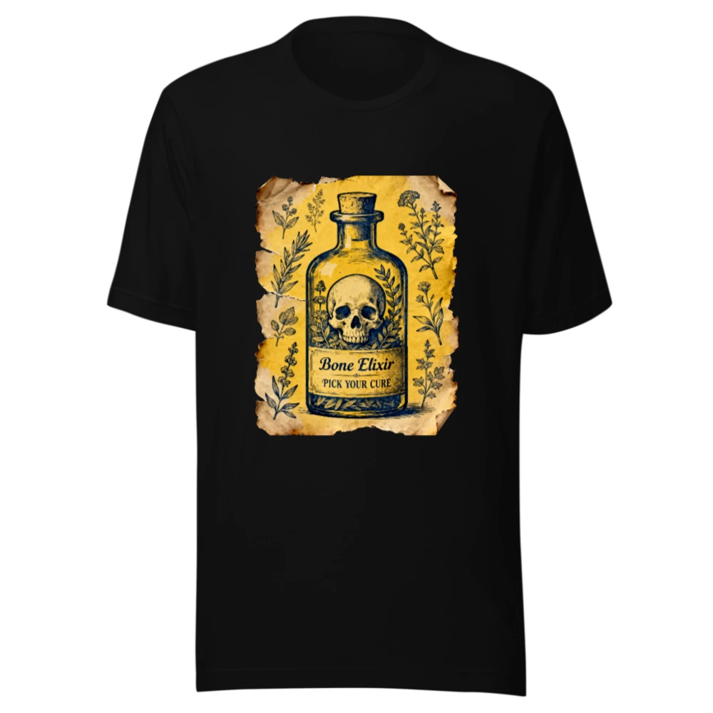 Bone Elixir T-Shirt | Unisex Staple Tee with Vintage Skull & Herb Art