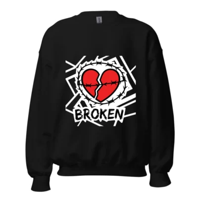 Unisex Broken Heart Barbed Wire Sweatshirt | Black Crew Neck